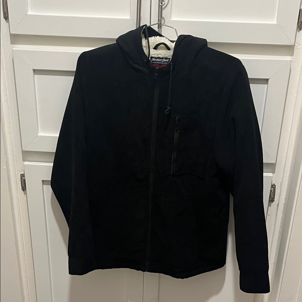 Beautiful Giant Black Hooded corderoy Sherpa lined jacket